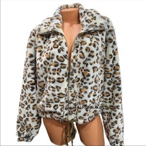 Victorias Secret Pink Know one cares Faux Fur animal print Cozy Supersoft Jacket